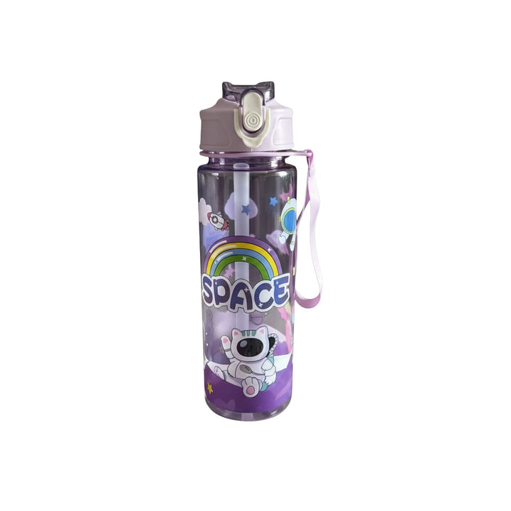 Kids Space 21oz Themed Water Bottle in purple with a space cartoon print and straw lid, perfect for toddlers and young children.
