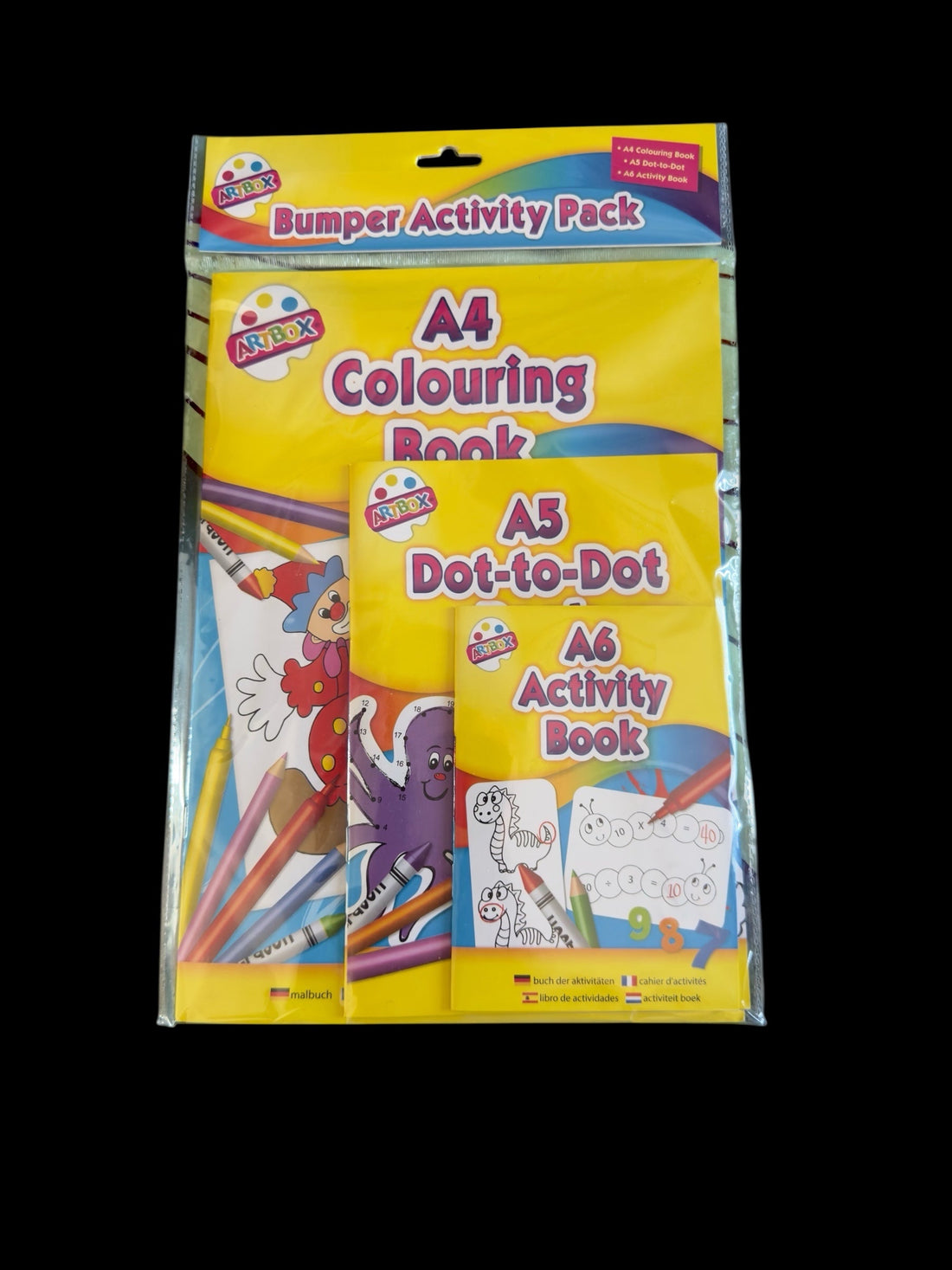 A4 Colouring Book, A5 Dot-To-Dot, A6 Activity Book (3 Pack) - Price £2.99