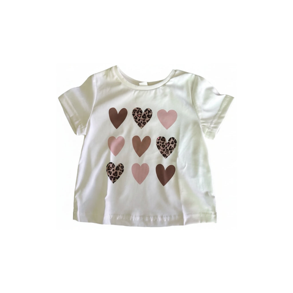 Girls White 9 Hearts T Shirt