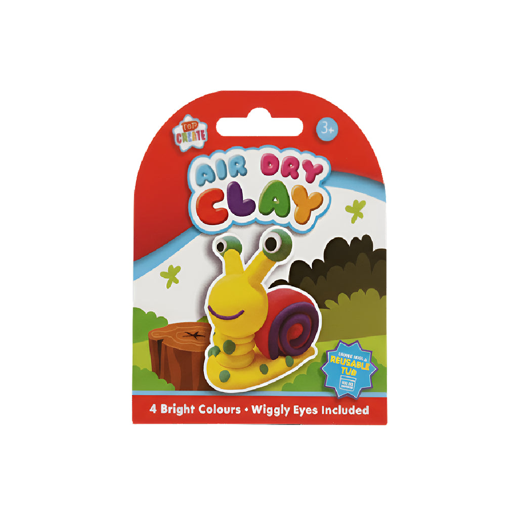 Air Dry Clay Snail Craft Kit featuring a bright snail model, includes wiggly eyes and vibrant colors.