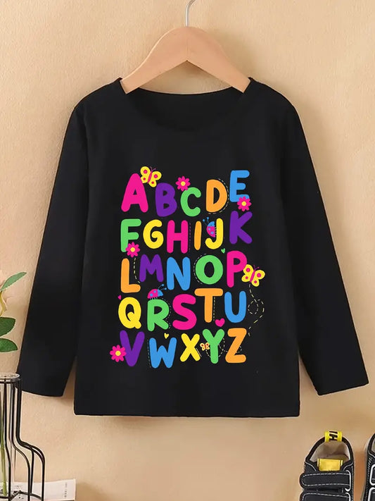 Unisex Long Sleeve Casual Top - Alphabet Print - 4-5 Years