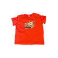 Boys American Football T Shirt in red featuring a graphic of a football, perfect for kids aged 7 years.