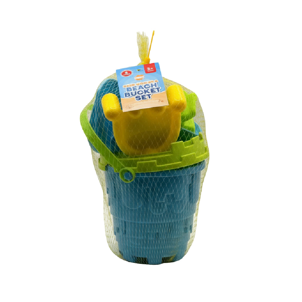 Beach Bucket & Sand Tools Set (6pc) – Blue