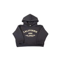 Boys California Hoodie – Black Kids Casual Pullover with hood and California print in cream.