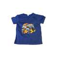 Boys Monster Truck T Shirt in blue featuring a colorful monster truck design, perfect for young vehicle fans.