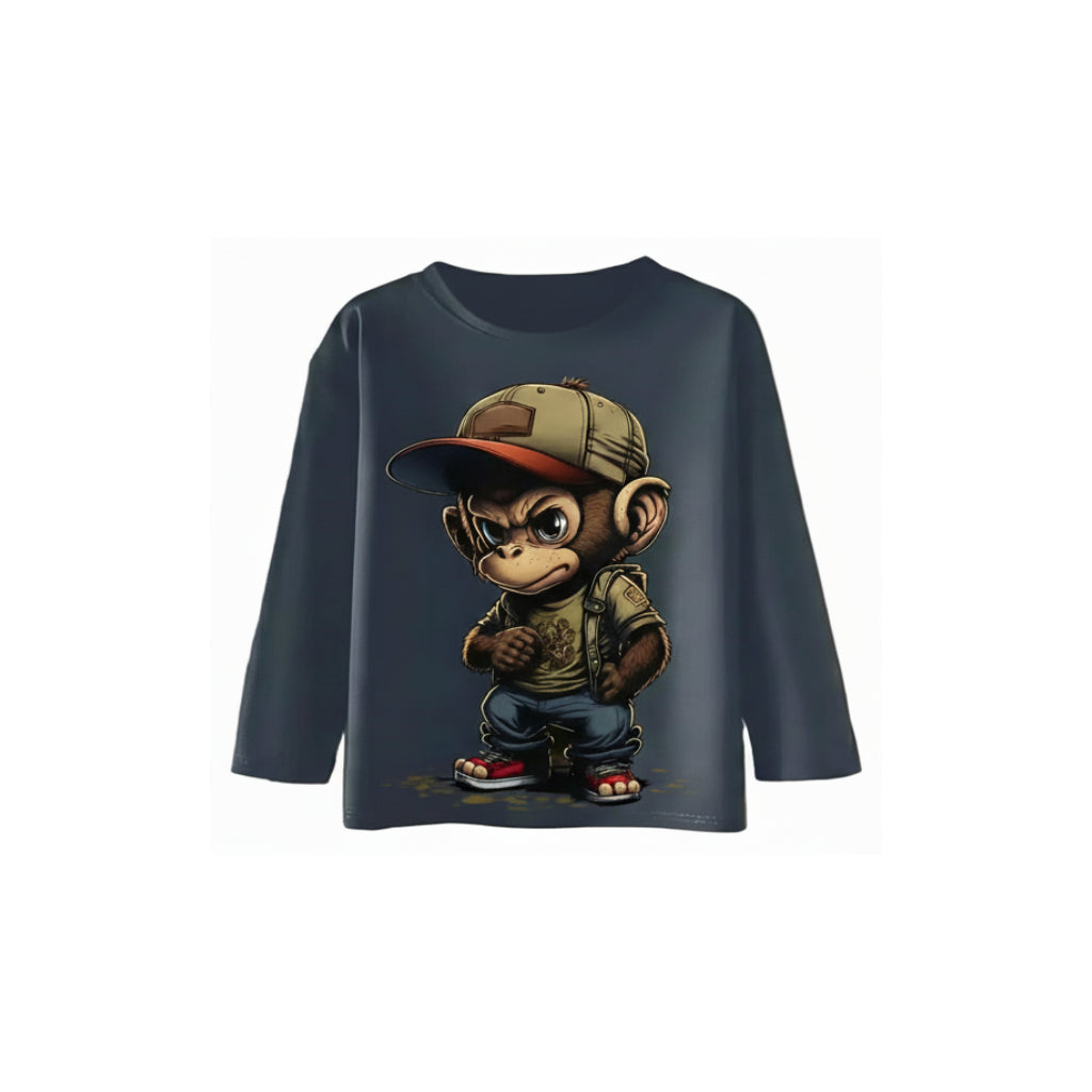 Boys Long Sleeve Casual Top – 'Monkey Print'