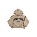 Boys Beige Hoodie featuring 'NEW YORK U.S.A.' text design for kids casual wear.