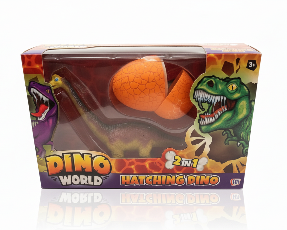 Dino World 2-in-1 Hatching Dinosaur Toy  - Brontosaurus (Orange Egg)
