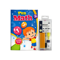 Fun Math Workbook with second level design and 9pc mixed stationery set for kids aged 6-8 years.