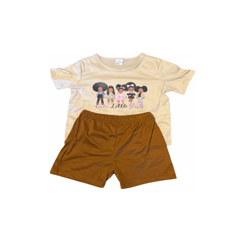 Girls White T-Shirt & Brown Shorts