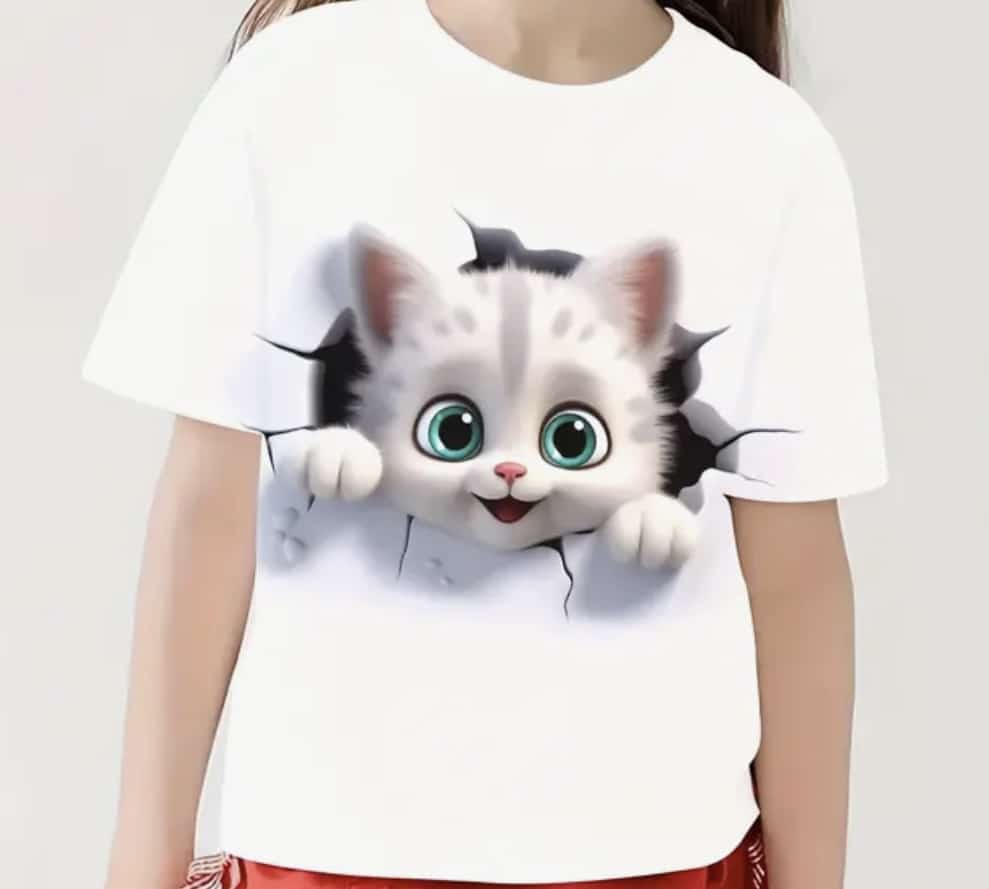 Girls White Kitten T Shirt - 5-6 Years