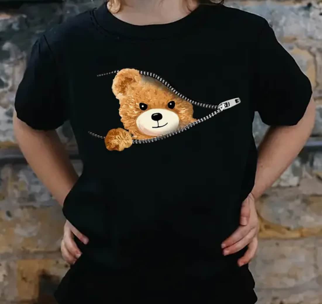 Women-s-Teddy-Bear-Print-Drop-Shoulder-T-Shirt-