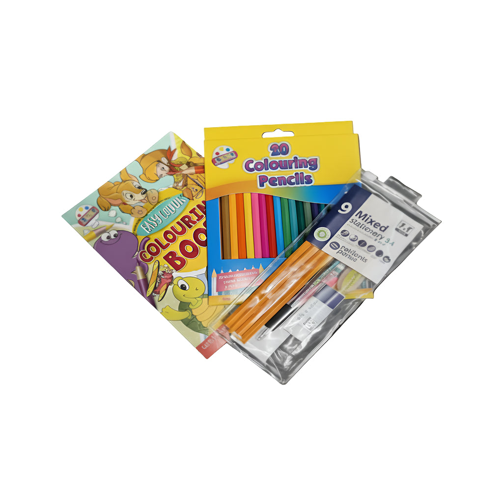 Kids Colouring Bundle – Animal Book, 20 Pencils & 9pc Stationery