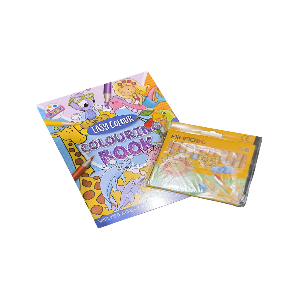 Kids Colouring Bundle – Blue Animal Book & 12 Crayons