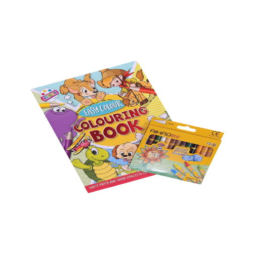 Kids Colouring Bundle – Yellow Colouring Book & 12 Crayons