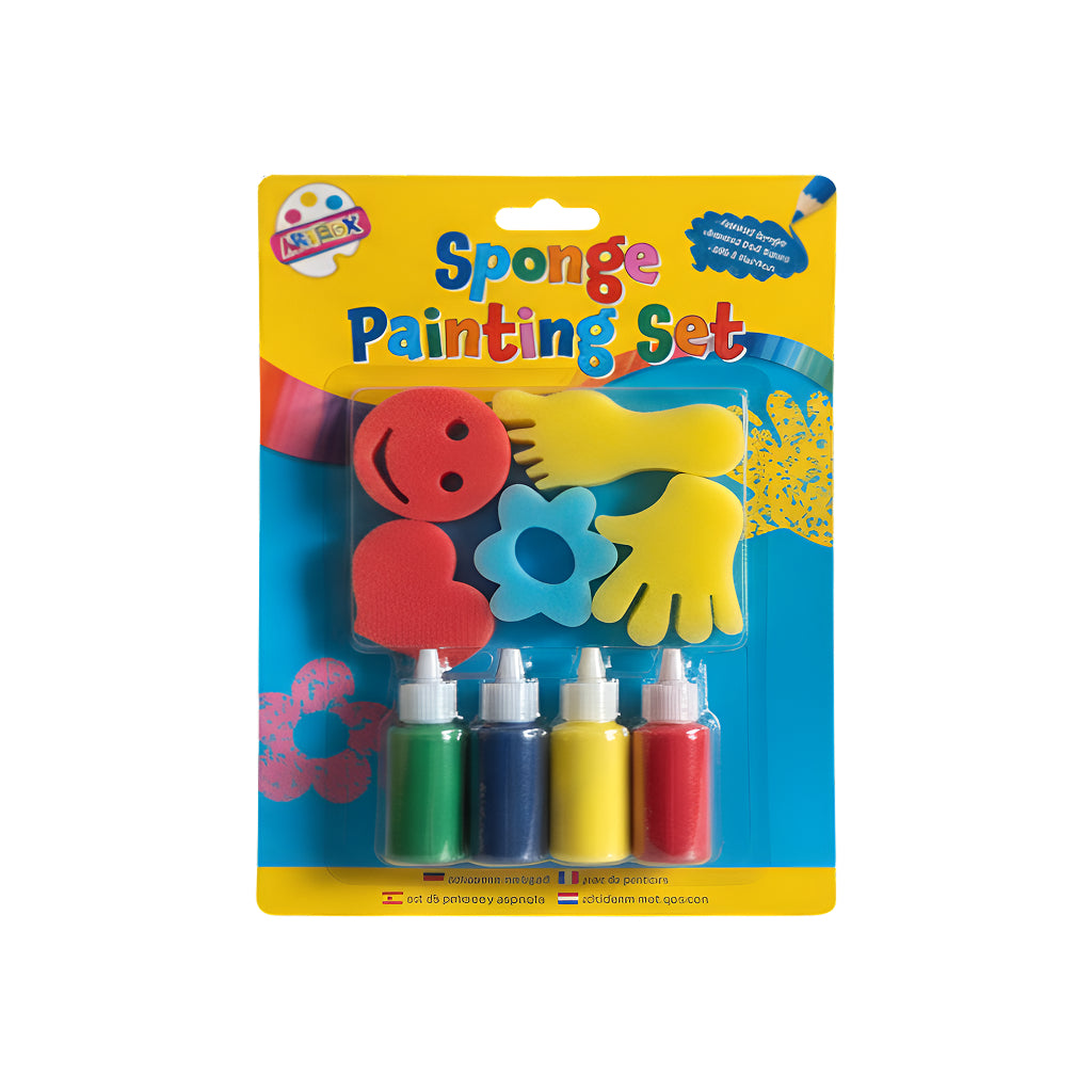 Kids Sponge Painting Set includes colorful sponges and paint bottles for creative fun and artistic expression.