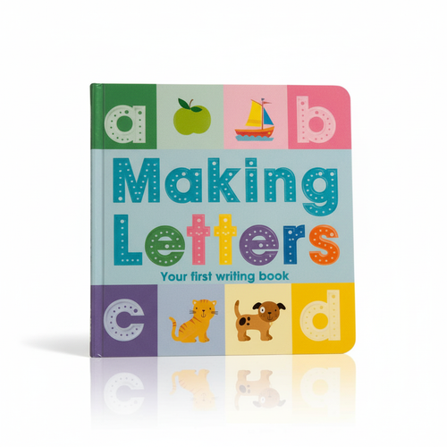 Touch And Learn Board Book featuring colorful letters and illustrations for early literacy skills.