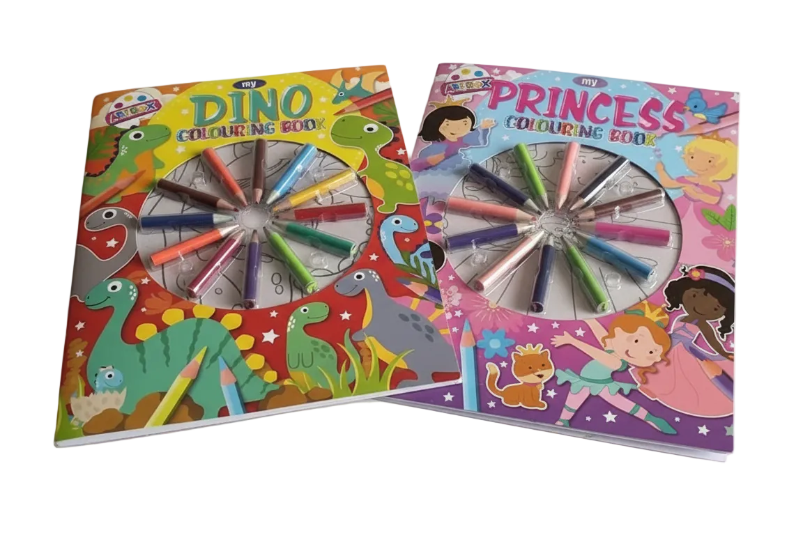 Colouring Book & Pencil Set - Dinosaur, Princess (2 Pack)