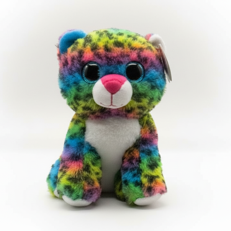 Super Soft Glitter Eyes Rainbow Leopard Soft Toy