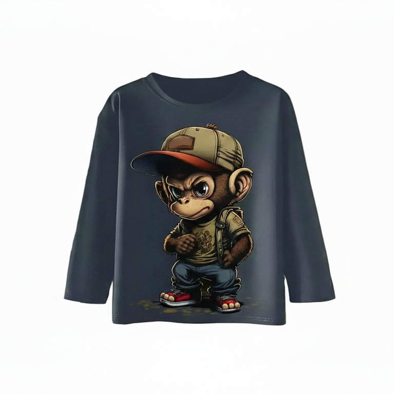 Boys Long Sleeve Casual Top – 'Monkey Print'