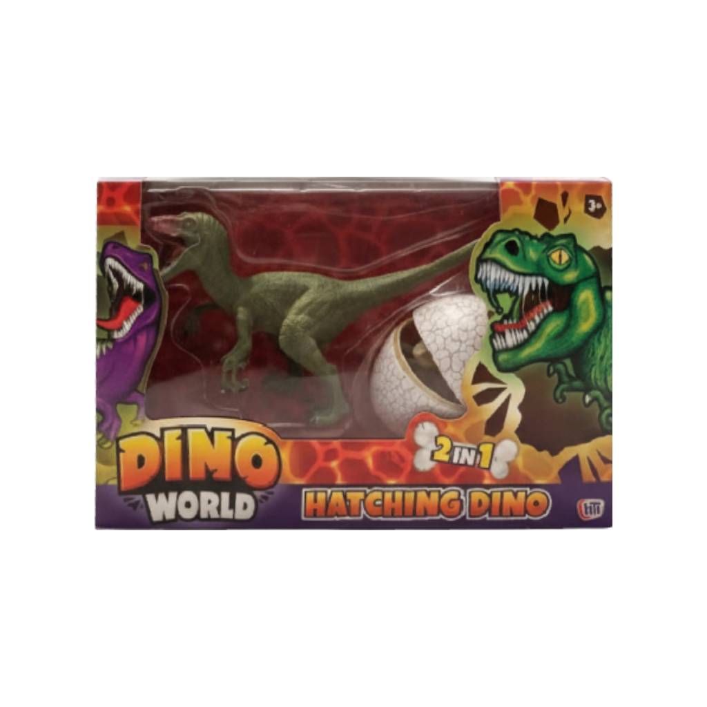 Dino World 2-in-1 Hatching Dinosaur Toy - Velociraptor (White Egg)