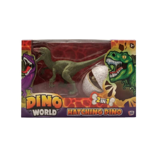 Hatching Dinosaur Toy Velociraptor in packaging, featuring 2-in-1 Dino egg design for imaginative play.