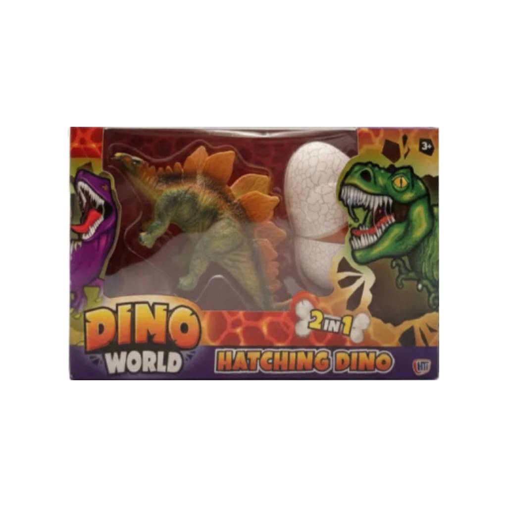 Hatching Dinosaur Toy Stegosaurus packaging featuring 2-in-1 Dino Egg Toy in Dino World box.