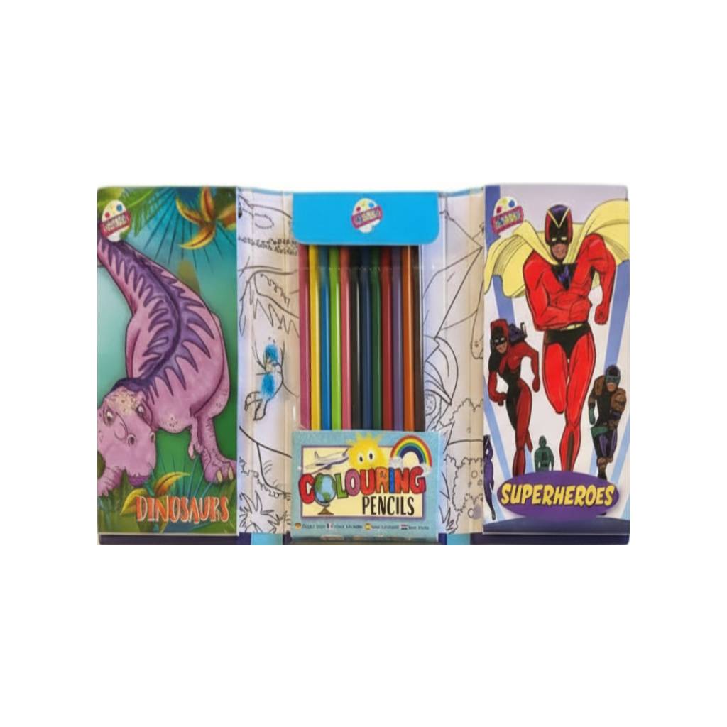 Dinosaurs & Superheroes Travel Colouring Set
