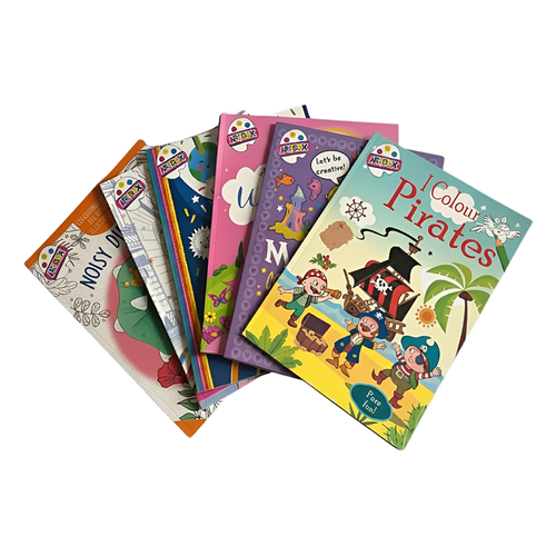 Colouring Books 6 Pack featuring pirate and mermaid themes for creative kids' activities.