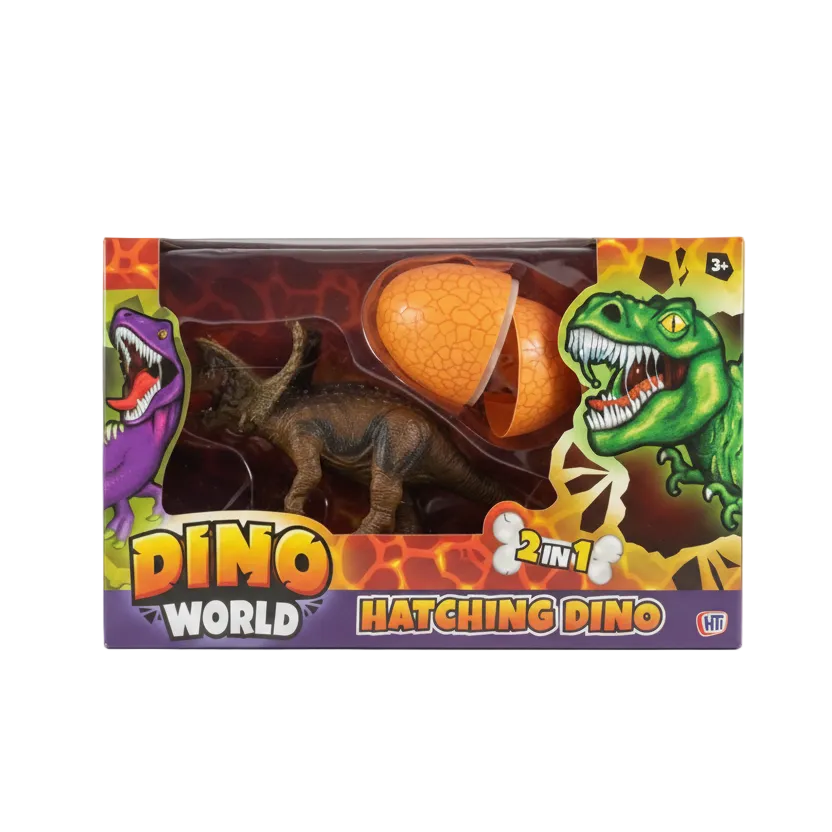 Dino World 2-in-1 Hatching Dinosaur Toy - Triceratops (Orange Egg)