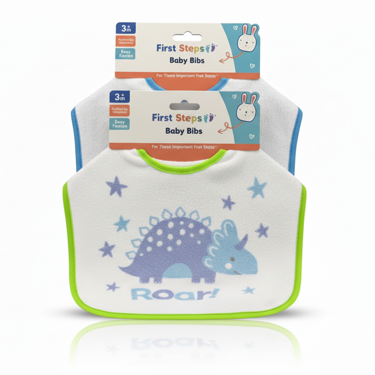 Dinosaur Baby Bibs – “Roar” (Green) & “I’m Roarsome” (Pink) (2 Pack)