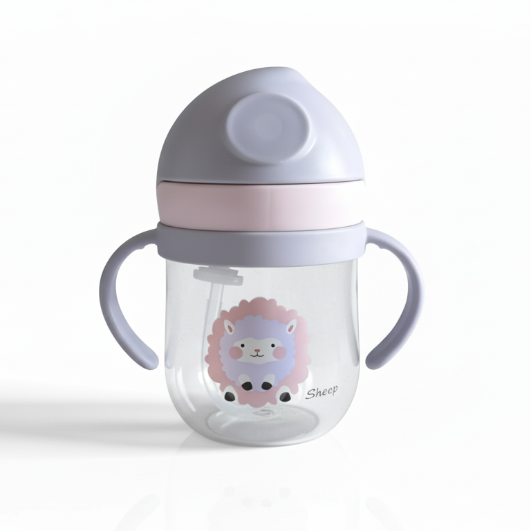 Pink Toddler Cartoon Drinking Bottle 250ml with Straw - Kids Bottle