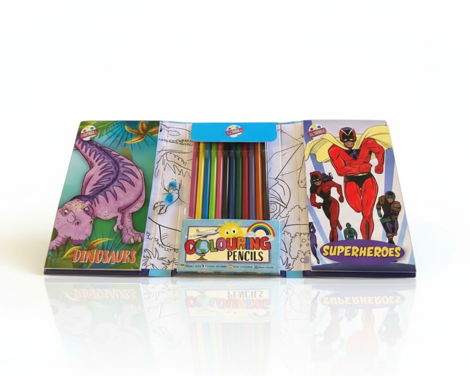 Dinosaurs & Superheroes Travel Colouring Set