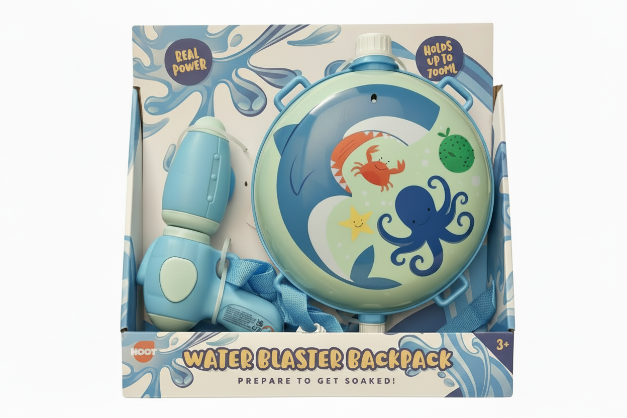 Shark Water Blaster Backpack Blue 900ml – Kids Outdoor Water Toy
