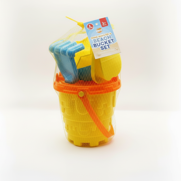 Beach Bucket & Sand Tools Set (6pc) – Yellow