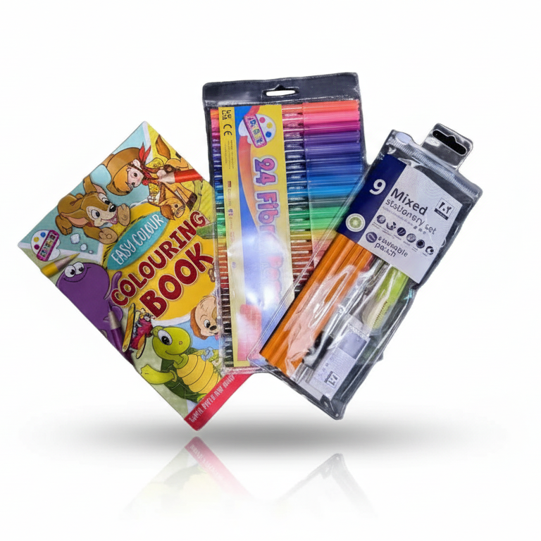 Kids Colouring Bundle – Book, 24 Felt Pens & 9pc Stationery Set
