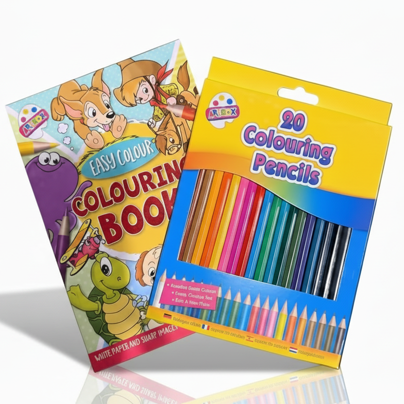 Kids Colouring Bundle – Yellow Colouring Book & 20 Pencils