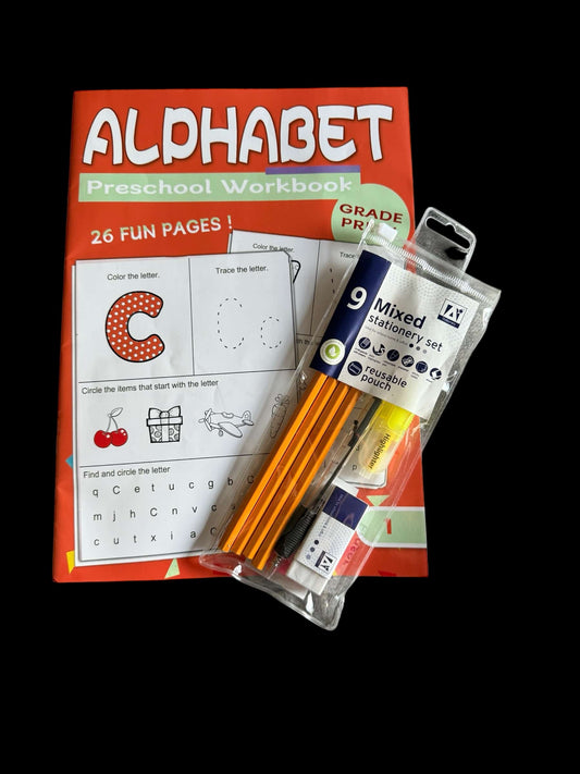 Alphabet Preschool Workbook/9pc Stationary Set