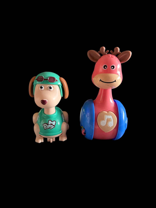 Interactive Deer Tumbler Toy for Toddlers (Pink) and Adorable Press-and-Go Puppy Toy for Toddlers (Green)