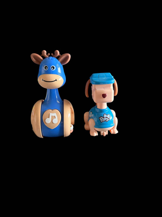 Interactive Deer Tumbler Toy for Toddlers (Blue) and Adorable Press-and-Go Puppy Toy for Toddlers (Blue)