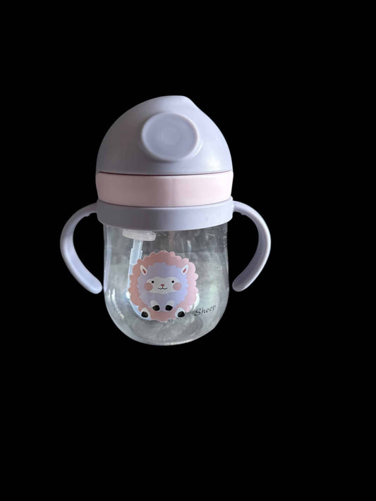 Pink Toddler Cartoon Print 250ml Drinking Bottle with Straw