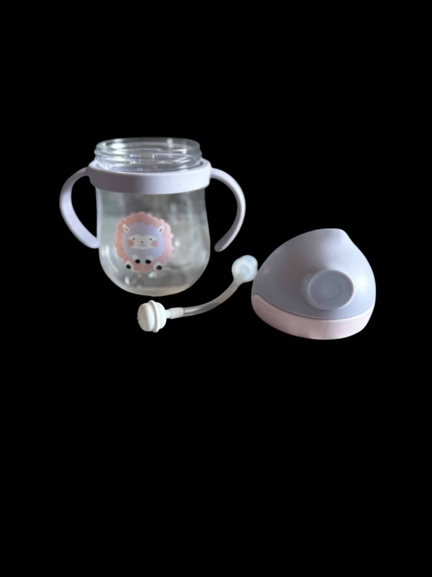 Pink Toddler Cartoon Print 250ml Drinking Bottle with Straw