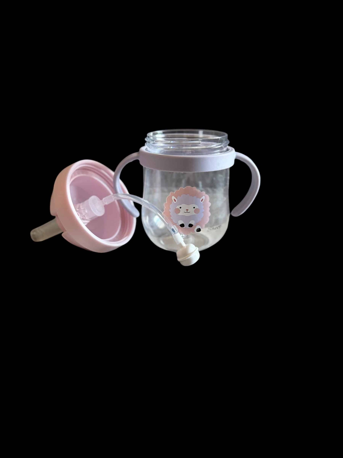 Pink Toddler Cartoon Print 250ml Drinking Bottle with Straw