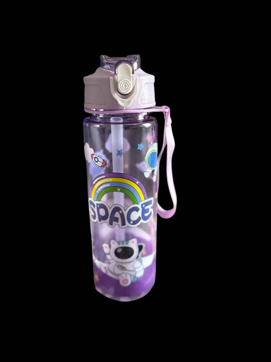 Purple Kids Space 21oz Themed Water Bottle with Straw
