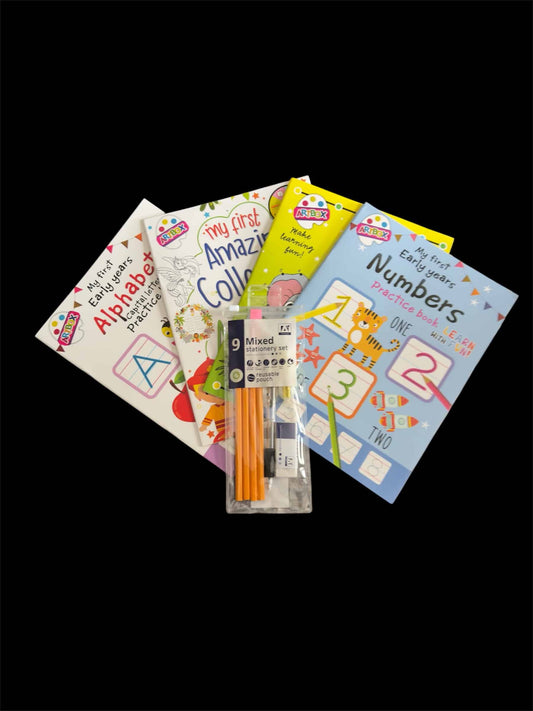 Bundle - My First Early Years Practice Books (4 Pack) and 9pc Stationary Pack