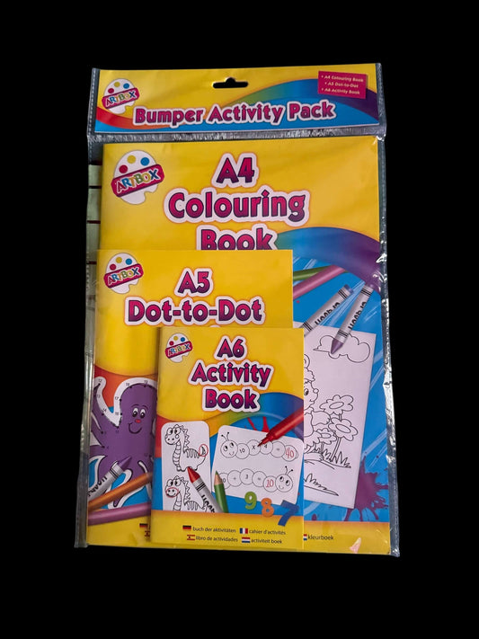 A4 Colouring Book, A5 Dot-To-Dot, A6 Activity Book (3 Pack)