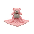 Soft Touch Baby Comfort Blanket Pink with teddy bear, ideal for newborns, provides comfort and sensory development.