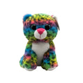 Colorful rainbow leopard soft toy for kids, perfect for comfort and imaginative play.