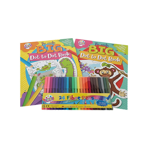 Dot to Dot Books with Fibre Pens – 24 colourful pens and activity books for kids fun and creativity.