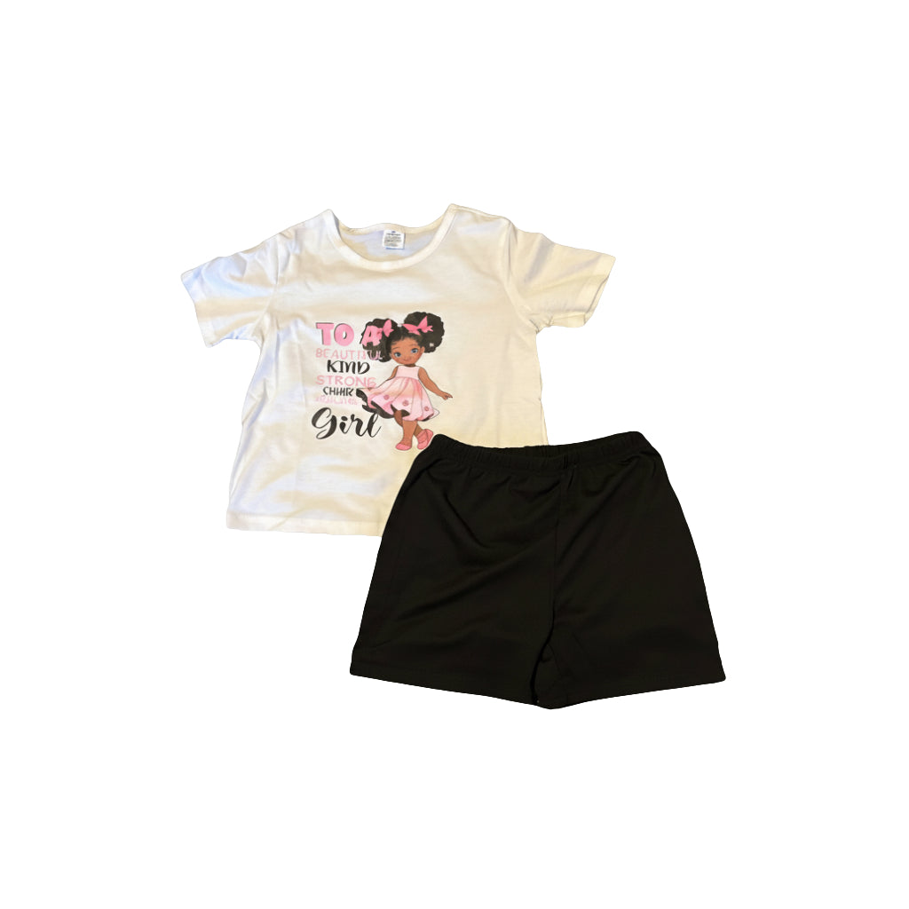 Girls White T-Shirt & Black Shorts